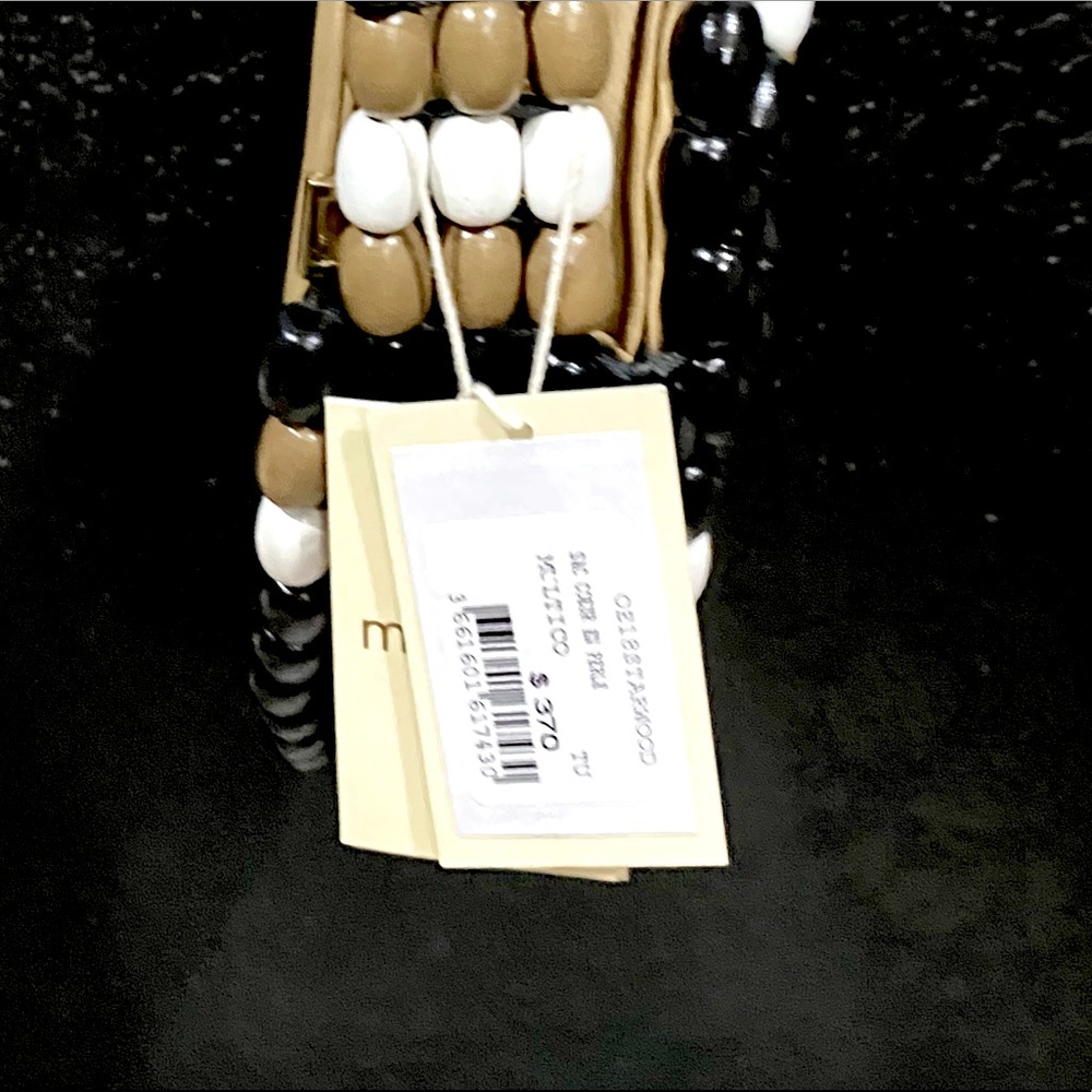 Maje Wooden Bead Black Tan & White Heart Bag NWT - Picture 16 of 16